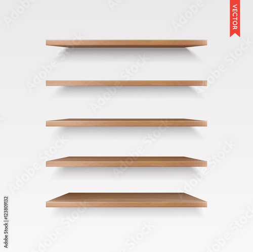 Fototapeta Naklejka Na Ścianę i Meble -  Set of Wood Shelves Vector Isolated on the Wall Background