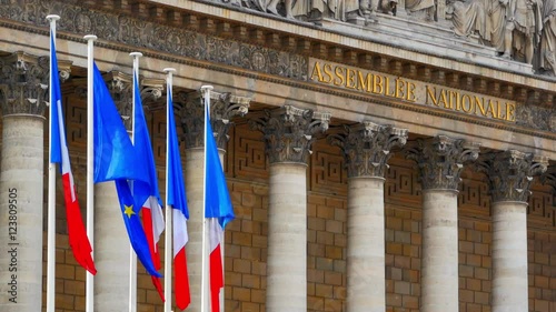 4K France Bourbon Assembly, Palais National, Paris Parliament Goverment Flags