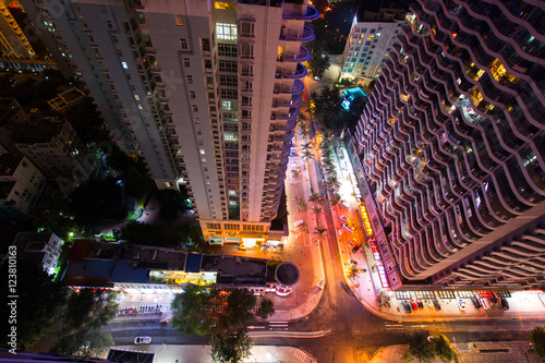 Top View of Street with Palm Trees of city  night scene