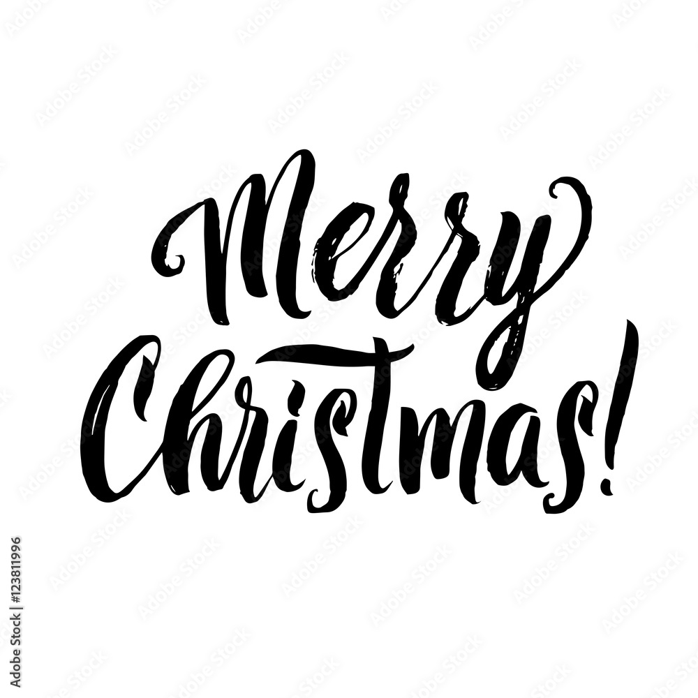 Merry Christmas Calligraphy. Greeting Card Black Typography on White Background Merry Christmas Calligraphy. Greeting Card Black Typography on White Background