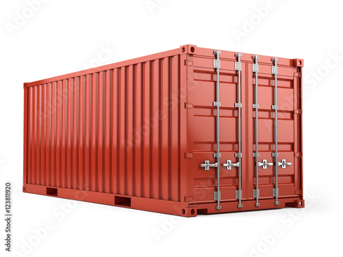 Red cargo freight shipping container against a white background. 3d render