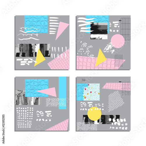 Artistic vector greeting cards design set. Colorful frame pattern texture, abstract template background for leaflet cover presentation, poster, invitation, placard, brochure, flyer, report, stationary