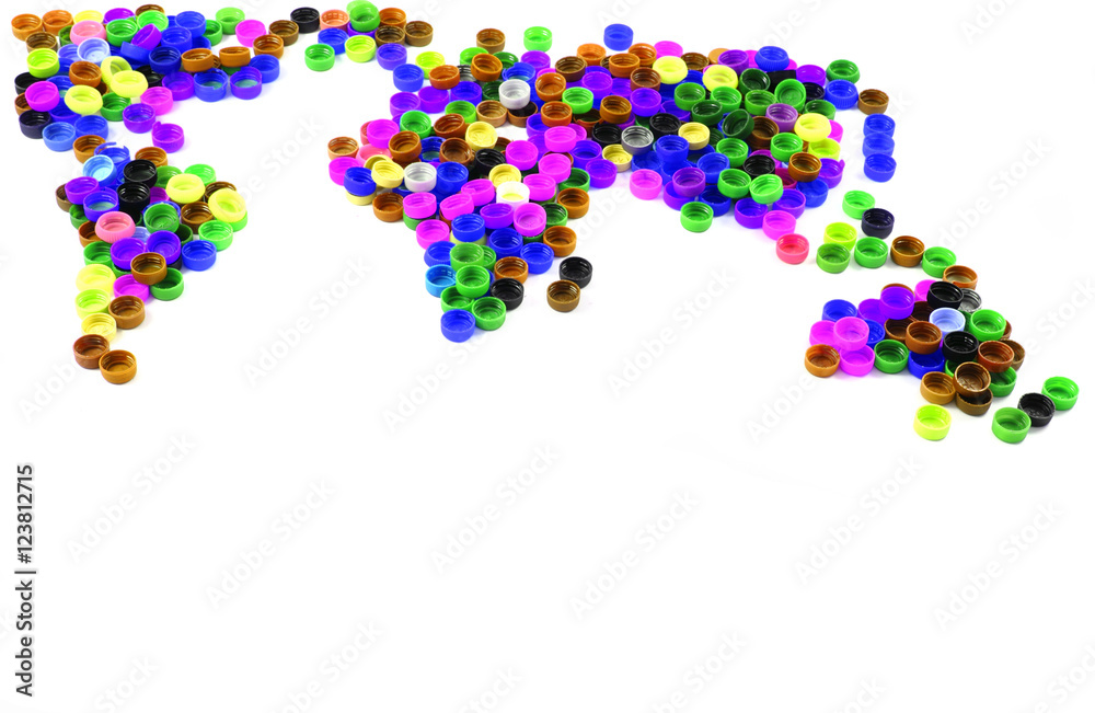 world map from plastic caps world map from plastic caps