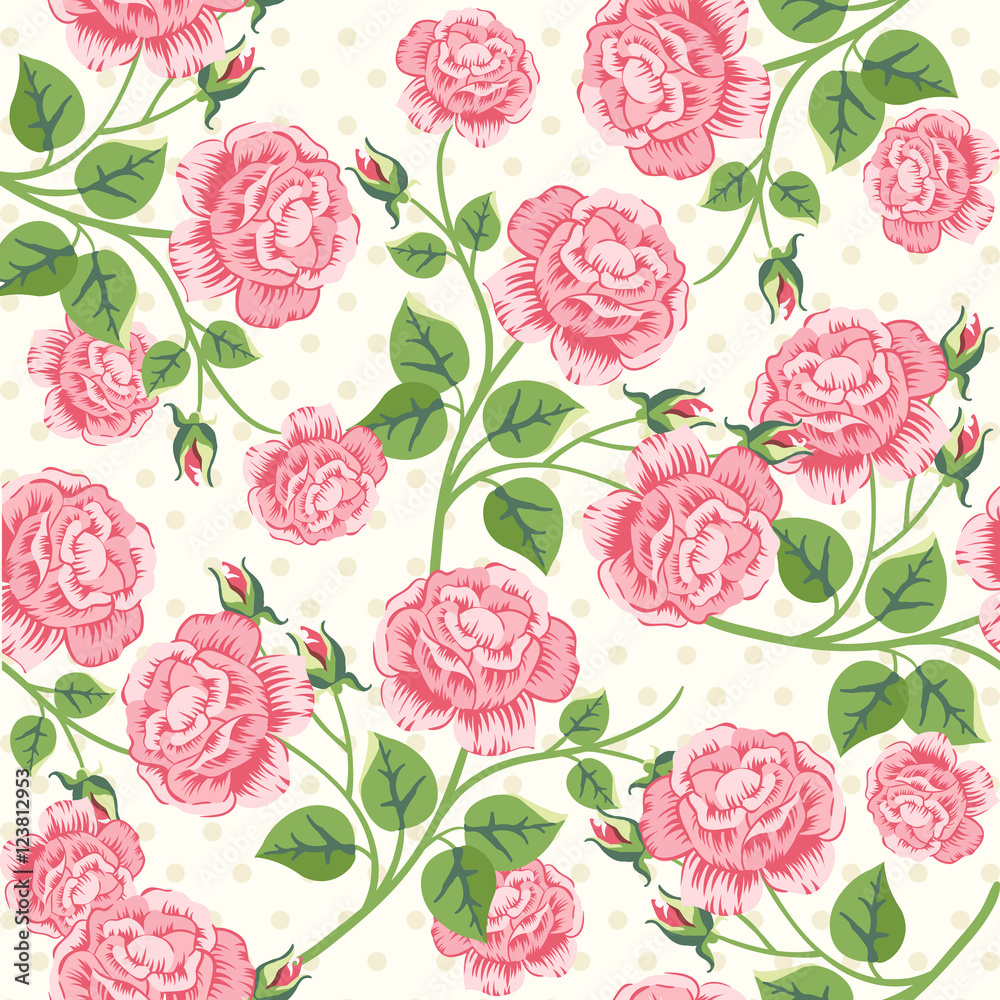 Seamless floral pattern with roses. Vector illustration.