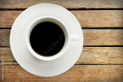 op view of a cup of coffee, isolate on white