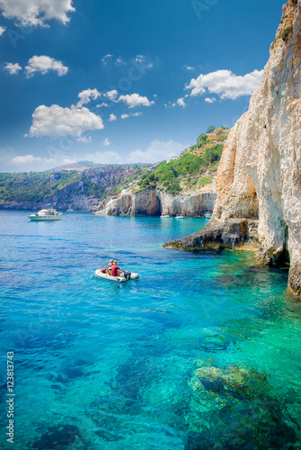 Blue caves on Zakynthos island, Greece. Famous blue caves view on Zante