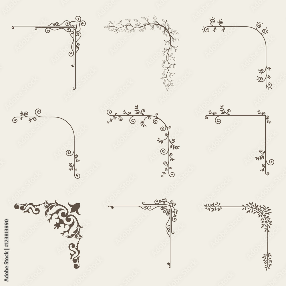 Vector illustration of decorative corner frame set