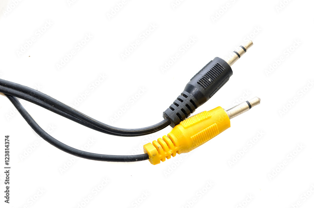 Black and Yellow audio jacks isolated on white background Black and Yellow audio jacks isolated on white background