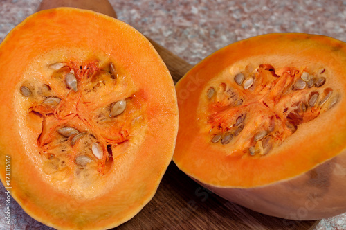 cut in half ripe pumpkin
