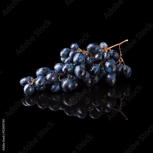 Bunch of blue grapes isolated on black