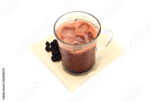 Iced Coffee with beans on handkerchief isolated on white background photo