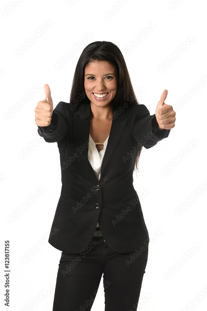 corporate portrait of young attractive latin businesswoman in office suit smiling happy corporate portrait of young attractive latin businesswoman in office suit smiling happy