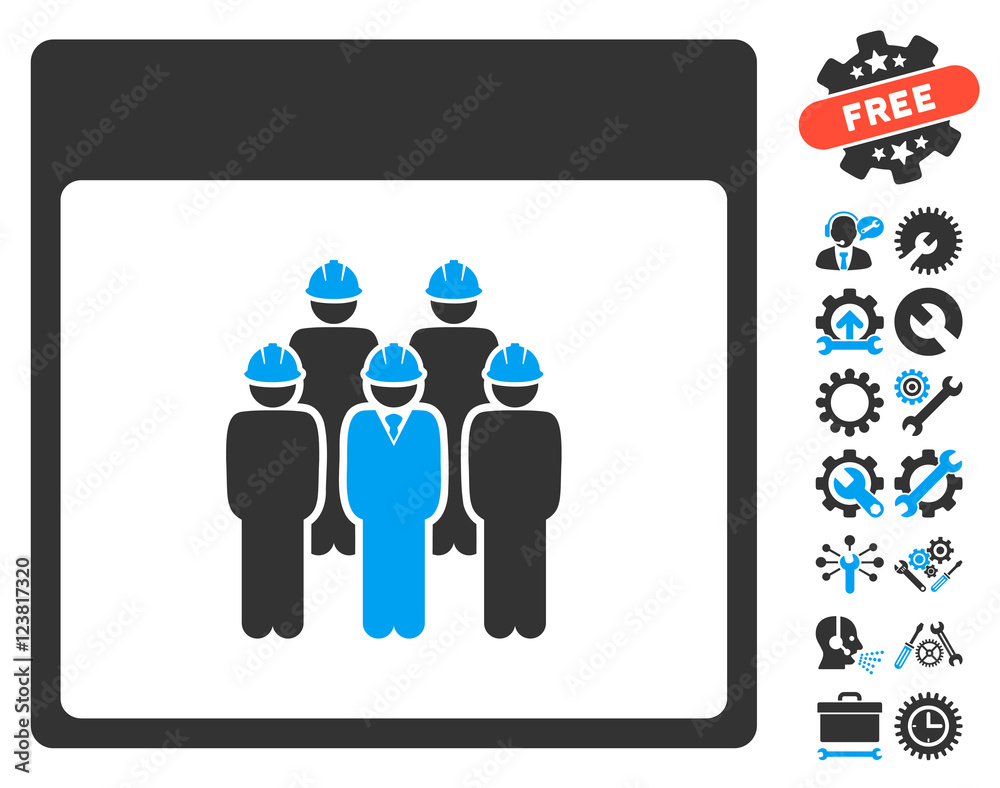 Staff Calendar Page pictograph with bonus setup tools symbols. Vector