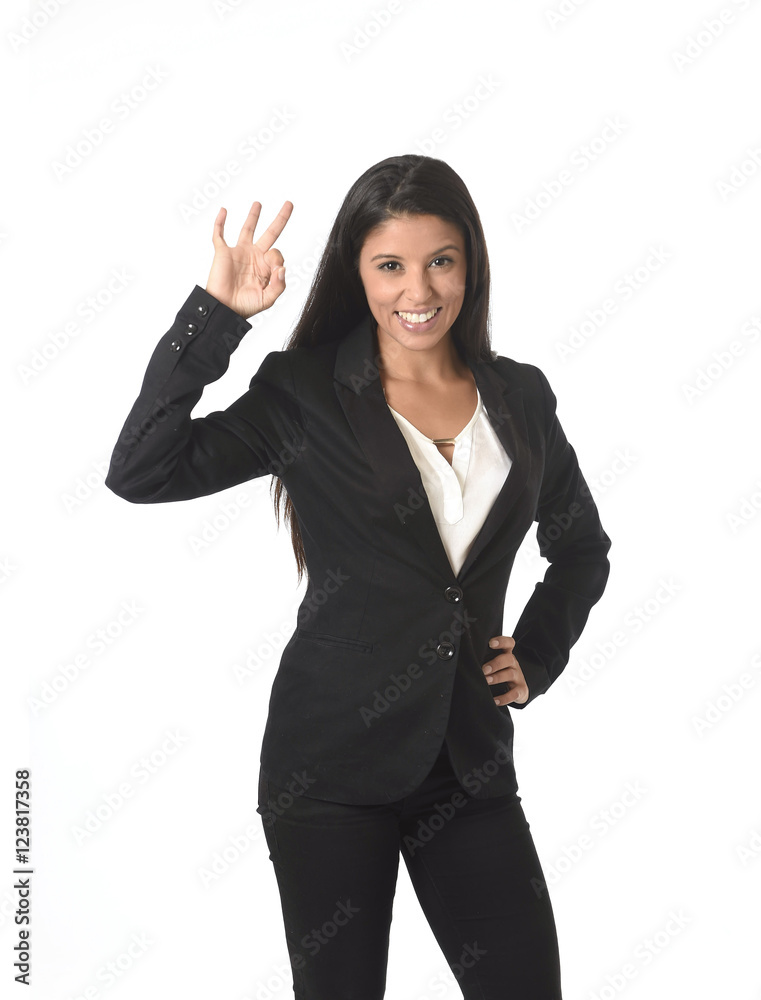 corporate portrait of young attractive latin businesswoman in office suit smiling happy corporate portrait of young attractive latin businesswoman in office suit smiling happy