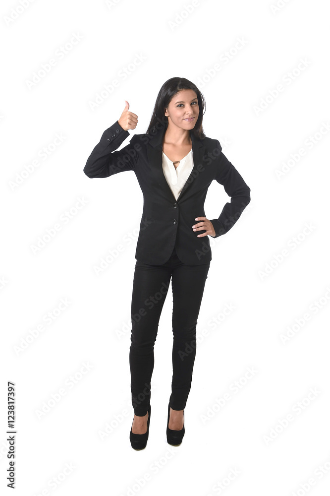 corporate portrait of young attractive latin businesswoman in office suit smiling happy corporate portrait of young attractive latin businesswoman in office suit smiling happy