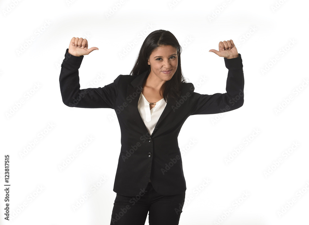 corporate portrait of young attractive latin businesswoman in office suit smiling happy corporate portrait of young attractive latin businesswoman in office suit smiling happy