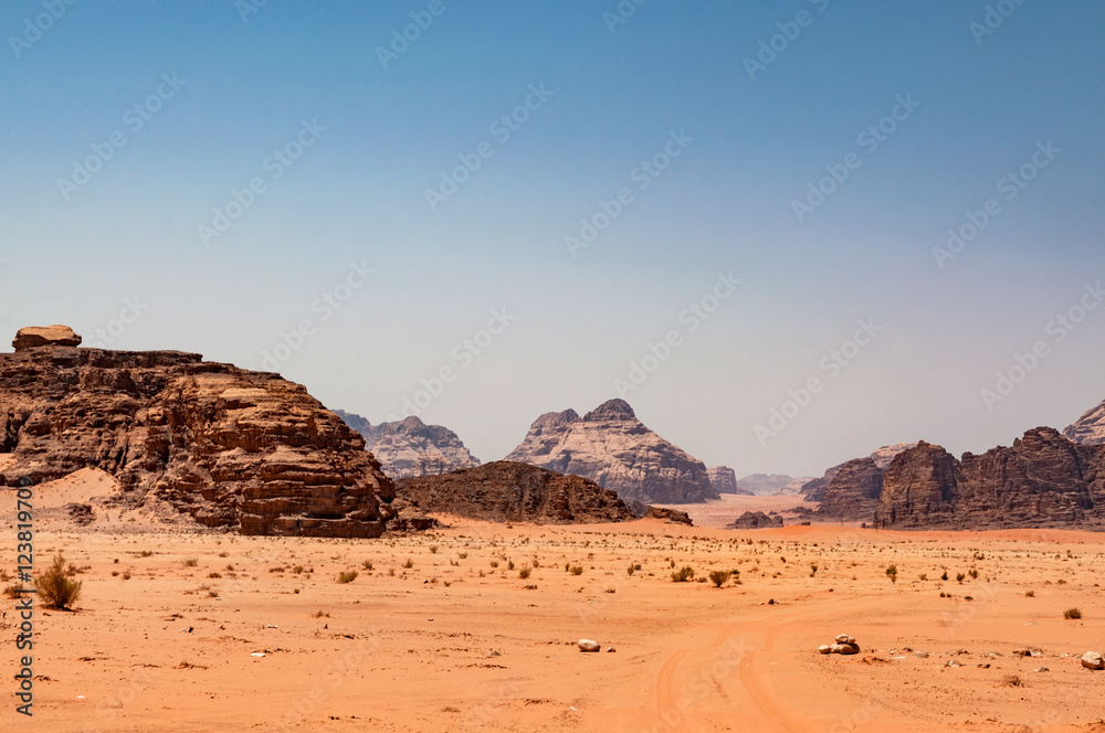 panoramic view of desert wadi rum, jordan panoramic view of desert wadi rum, jordan
