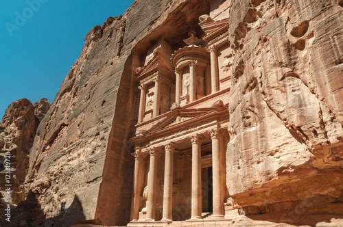 treasury house at entrance of ancient petra, jordan