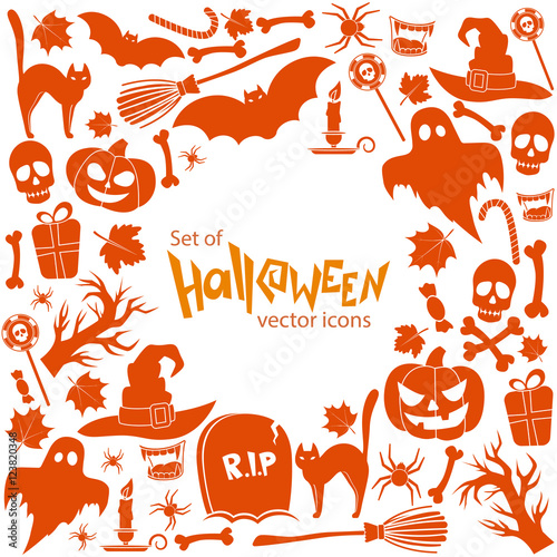 Background of Halloween icons with round frame
