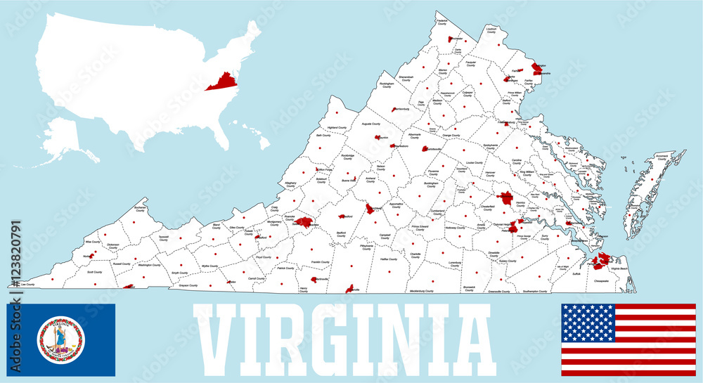 Vektorová grafika „A large and detailed map of the State of Virginia