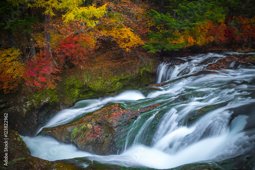 Ryuzu waterfall in autumn Nikko Japan photo
