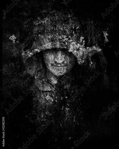 Art illustration black and white composition men hooded double exposure