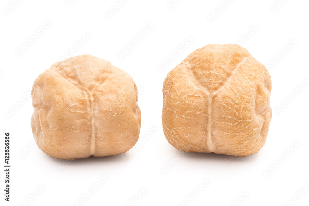 Macro photo of two chickpeas with white background Macro photo of two chickpeas with white background