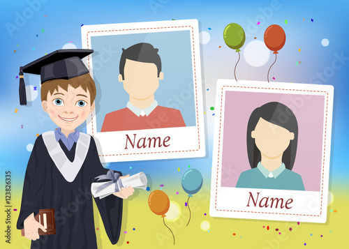 Yearbook for school with graduate schoolboy