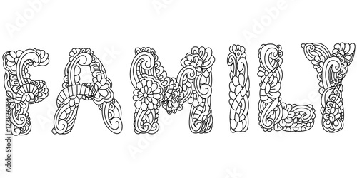 Vector illustration Family inscription coloring antistress
