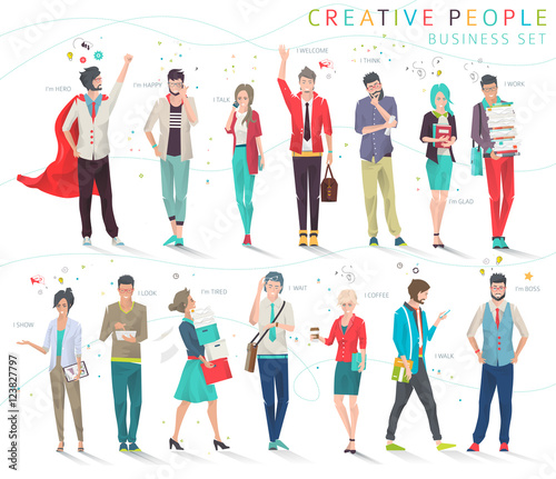 Set of business people with different actions, feelings and emotions / creative men and women