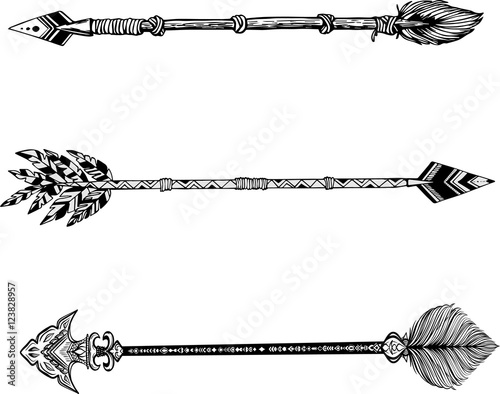 Ethnic arrows, feathers. Boho style. Freedom concept.