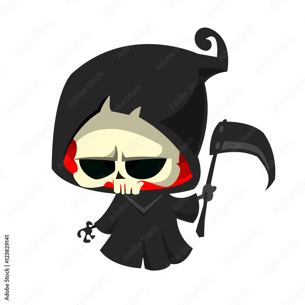 Premium Vector  Cute grim reaper holding scythe cartoon icon illustration  wake up