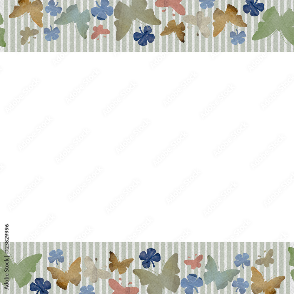 Fototapeta premium Watercolor horizontal seamless pattern with butterflies on white background