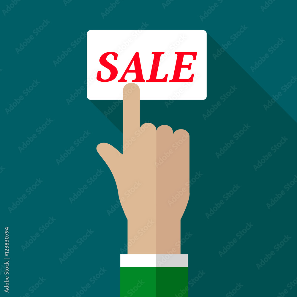 Vector sale icon web. Web icaon with hand and button. Mobile and web icon. Vector sale icon web. Web icaon with hand and button. Mobile and web icon.