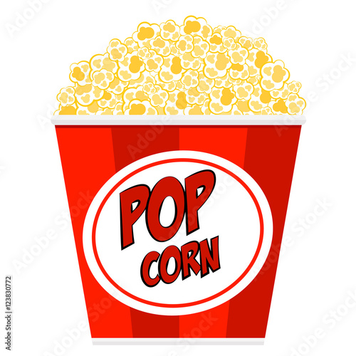 Popcorn in a striped tub. Illustration on white background. Vector isolated object.