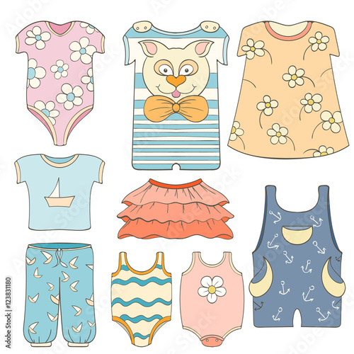 Hand-drawn elements of children clothes
