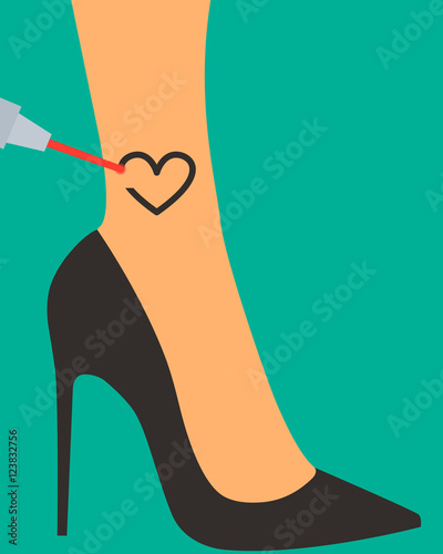 Removal tattoo on the leg of a business woman with a laser. Vector illustration