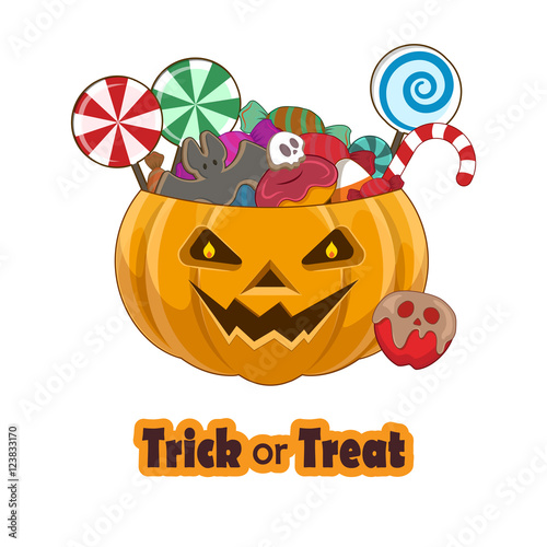 Trick or treat pumpkin full of sweets - evil face