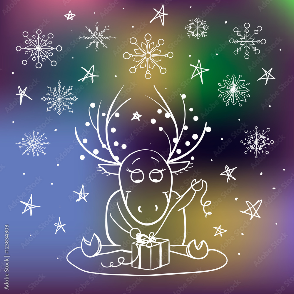 White cartoon deer picture, white on mesh background Stock Vector