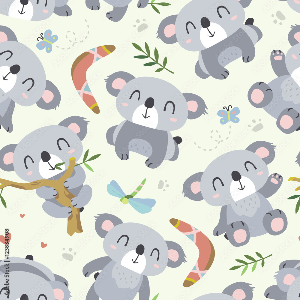 vector cartoon style koala seamless pattern