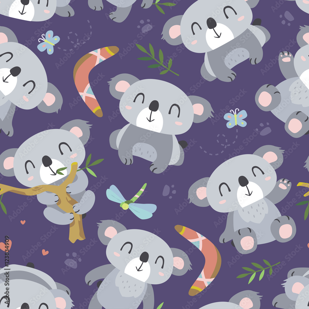 Naklejka premium vector cartoon style koala seamless pattern