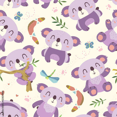 vector cartoon style koala seamless pattern