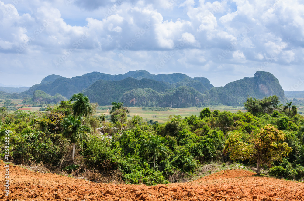 View of the rock formations in Vinales Valley, Cuba View of the rock formations in Vinales Valley, Cuba