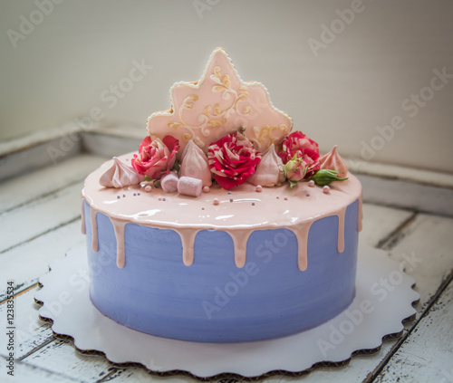 Beautiful biscuit cake with flowers