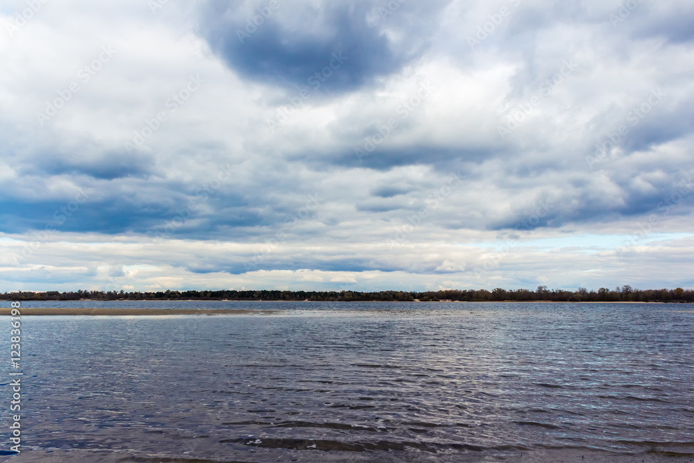 Autumn cloudy day on the Dnieper River.