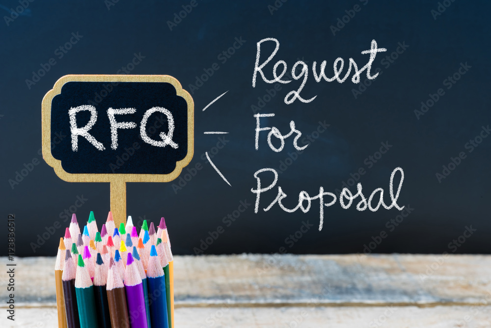 Business Acronym RFQ Request For Proposal written with chalk on wooden mini blackboard labels