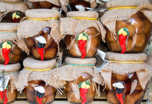 decorated Jars of Babà, traditional neapolitan dessert with rhum 