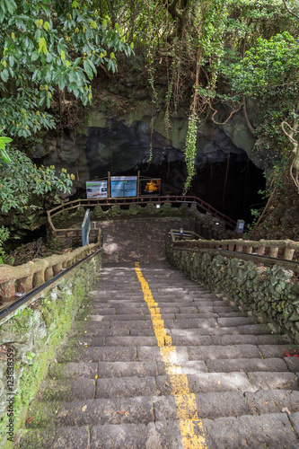 Stairs at the entrance to the Manjanggul Lava Tube Cave on Jeju Island in South Korea. photo