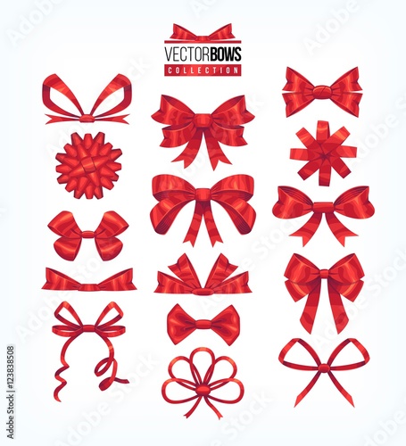 Set of red bows. Vector illustration.