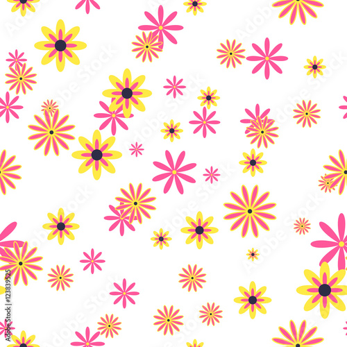 Seamless floral pattern on a white background.